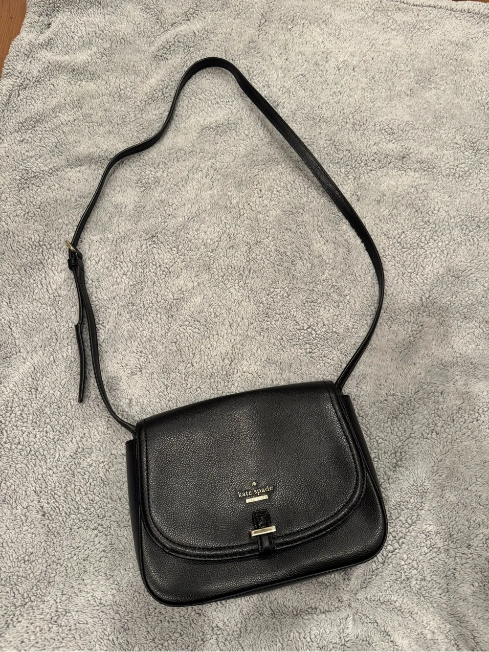 kate spade Black Pebbled Leather Crossbody Bag with Gold Accent
